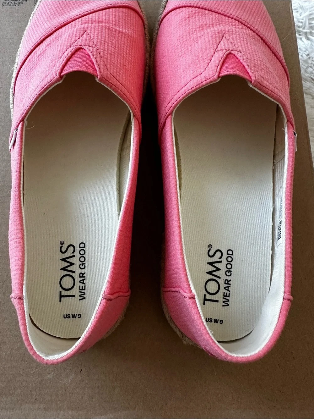 Toms Coral Pink Canvas Espadrille Slip-On Shoes Heritage Boho Beachy Size: 9
